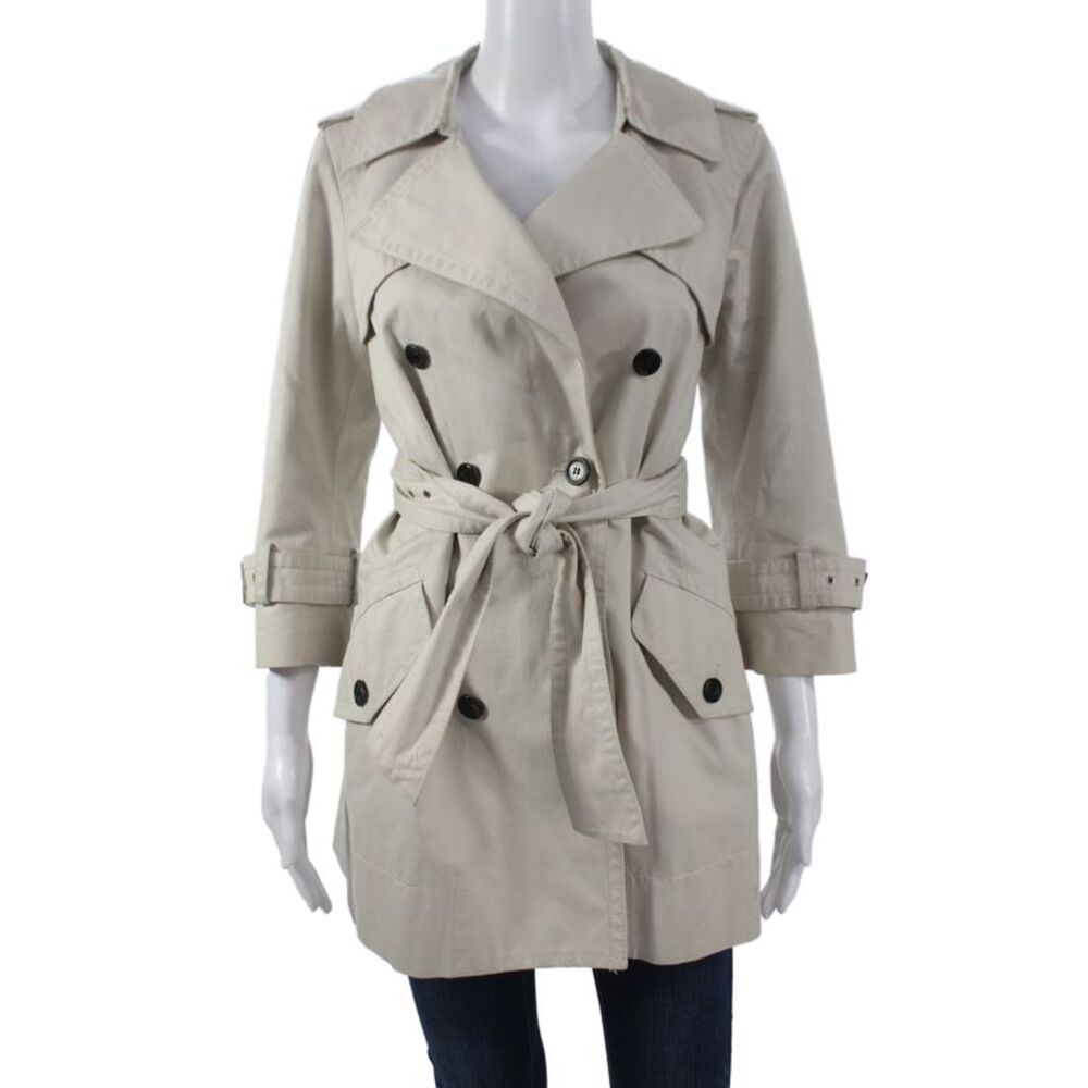 Marc Jacobs Women Trench Coat Beige 3/4 Sleeve Cotton Collared Button Size 4